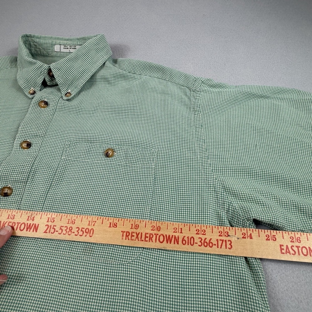 Orvis Mens Large Green Check Button Up Shirt Short Sleeve Cotton Casual - Picture 6 of 7
